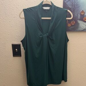 Kasper Dark Green Sleeveless Knot Blouse